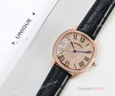 Swiss 2824-2 Cartier Drive De Watch Replica Rose Gold Diamond